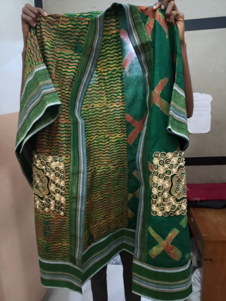 Adire kimono jacket with pocket emb